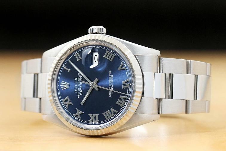 MENS ROLEX DATEJUST 16014 BLUE ROMAN DIAL 18K WHITE GOLD SS WATCH w/ OYSTER BAND - 2