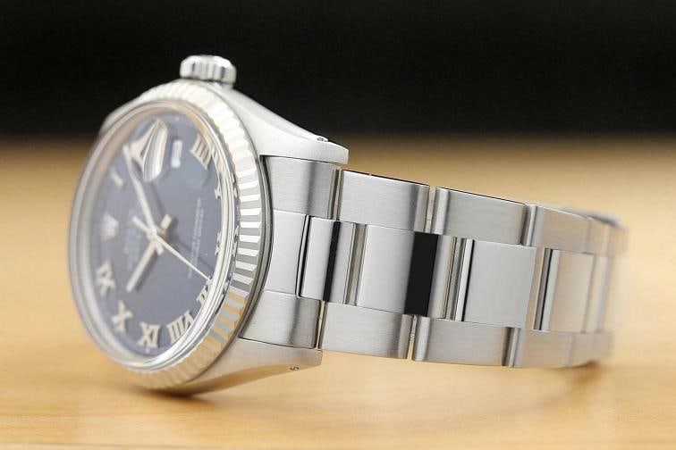 MENS ROLEX DATEJUST 16014 BLUE ROMAN DIAL 18K WHITE GOLD SS WATCH w/ OYSTER BAND - 4