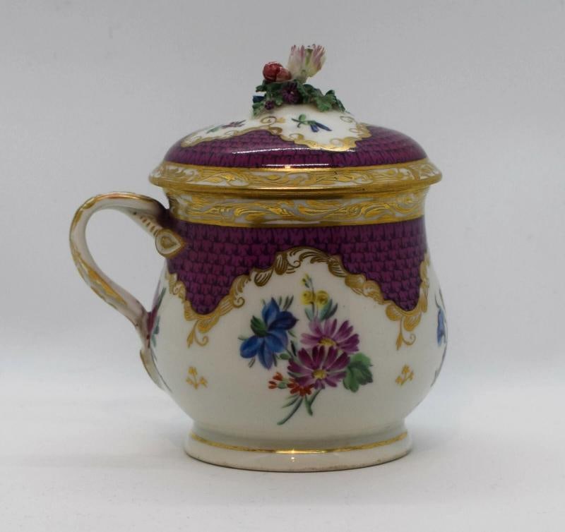 Vienna Covered Hand Painted Chocolate Cup, Circa 1780 -1800: Measures 5 1/4" high