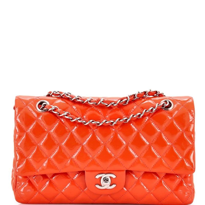 Chanel Classic Double Flap Bag Quilted Patent Medium: Condition: Pre-owned - Good,Brand: Chanel,Exterior Material: Patent Leather,Style: Shoulder Bags,Exterior Color: Orange,Department: Women,Size: Medium