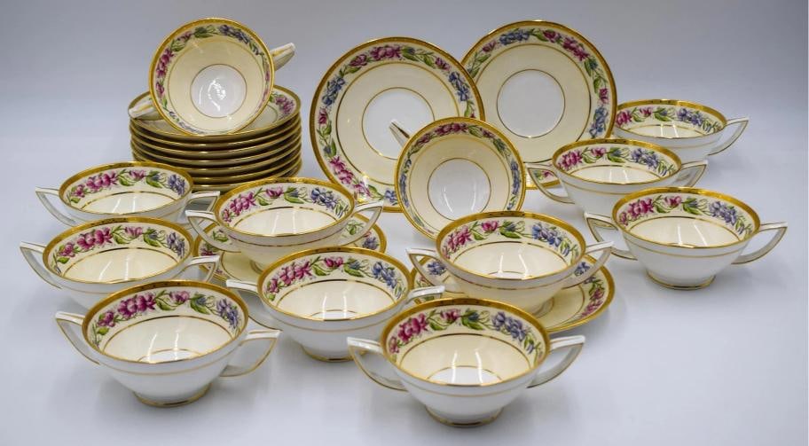 12 Fine Mintons England Cream Soups or Dessert Compotes, C1920, Painted Flowers: Condition: Used,Brand: Minton,Origin: England,Type: Cream Soup Cups & Saucer,Color: Multicolor,Year Manufactured: 1920,Backstamp: Painted,Country of Origin: United Kingdom