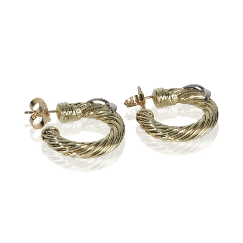 David Yurman White Gold & Yellow Gold Cable X Hoop Earrings - 2