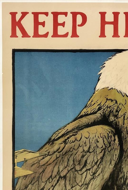 Original Vintage WWI Poster KEEP HIM FREE BUY WAR SAVINGS STAMPS Eagle USA LINEN - 2
