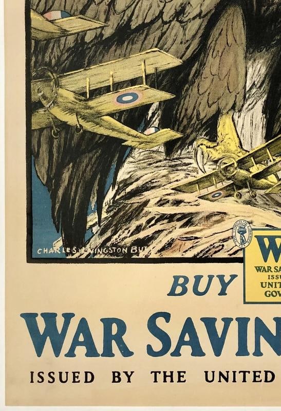 Original Vintage WWI Poster KEEP HIM FREE BUY WAR SAVINGS STAMPS Eagle USA LINEN - 4
