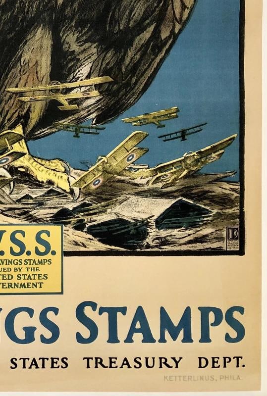 Original Vintage WWI Poster KEEP HIM FREE BUY WAR SAVINGS STAMPS Eagle USA LINEN - 5