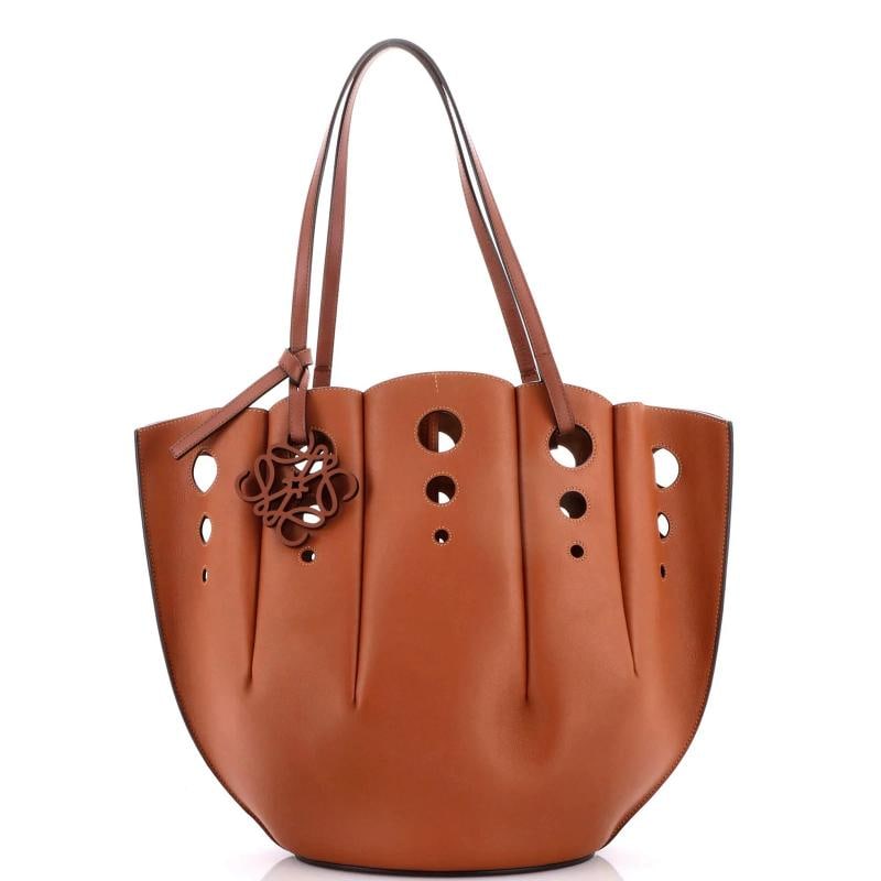Loewe Shell Tote Perforated Leather Large: Condition: Pre-owned - Excellent,Brand: Loewe,Exterior Material: Leather,Style: Totes,Exterior Color: Brown,Department: Women,Size: Large,Accessories: Charms