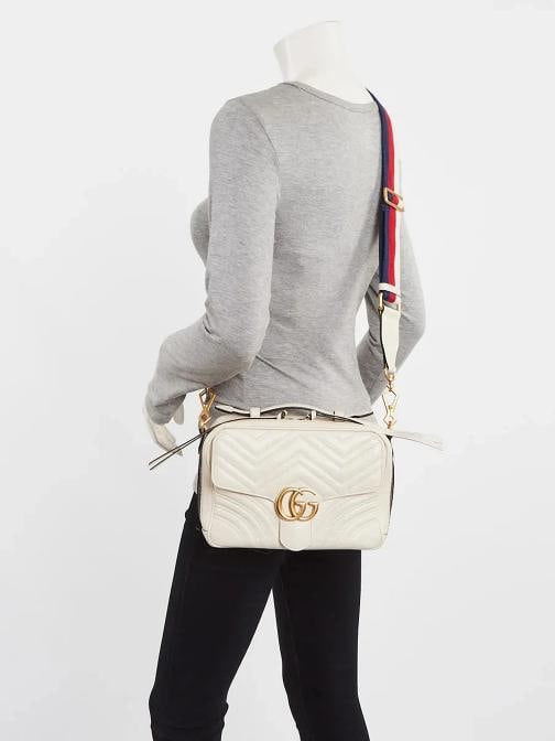 Gucci White Leather GG Marmont Small Shoulder Bag - 2