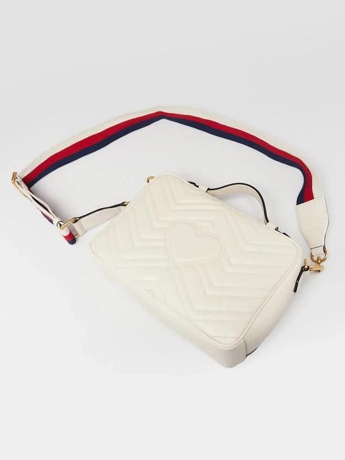 Gucci White Leather GG Marmont Small Shoulder Bag - 3