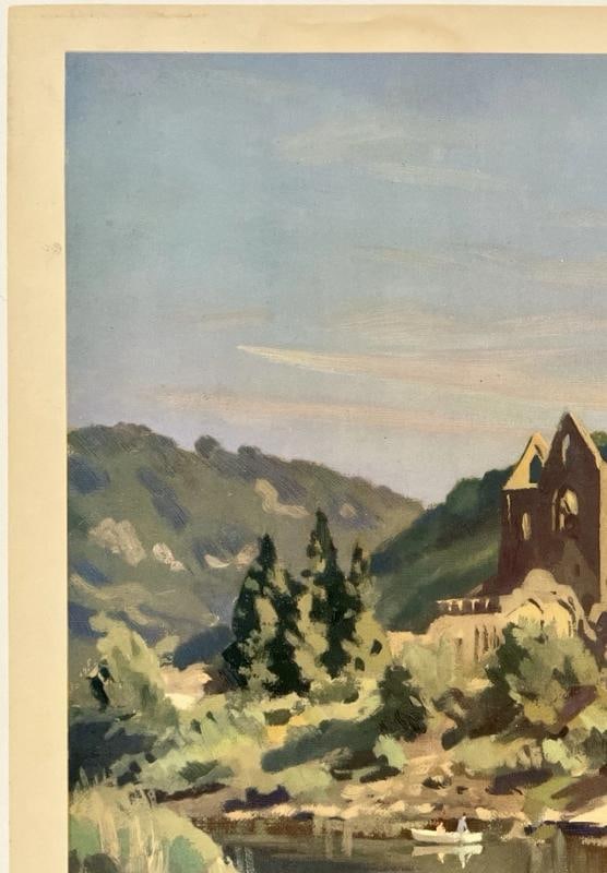 Original Vintage Poster THE ABBEYS OF BRITAIN British Travel Tourism LINEN - 2