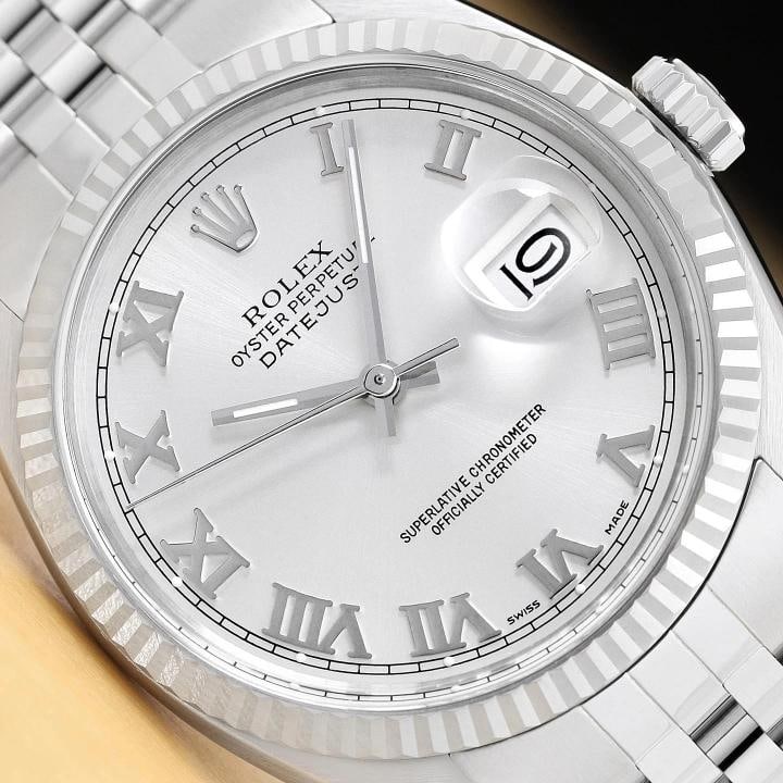 ROLEX MENS DATEJUST 16014 SILVER ROMAN DIAL 18K WHITE GOLD STEEL JUBILEE WATCH: Condition: Pre-owned - Excellent,Brand: Rolex,Department: Men's,Style: Dress/Formal, Luxury, Luxury: Dress Styles,Features: Acrylic Crystal, Chronometer, Screwdown Crown, Self-Winding, Swiss Made, Swi