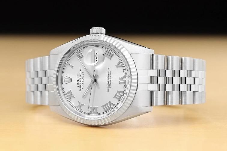 ROLEX MENS DATEJUST 16014 SILVER ROMAN DIAL 18K WHITE GOLD STEEL JUBILEE WATCH - 2