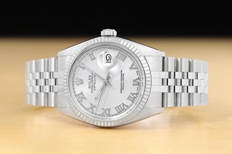 ROLEX MENS DATEJUST 16014 SILVER ROMAN DIAL 18K WHITE GOLD STEEL JUBILEE WATCH - 3