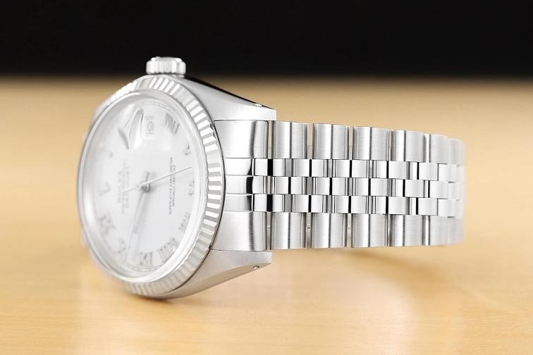 ROLEX MENS DATEJUST 16014 SILVER ROMAN DIAL 18K WHITE GOLD STEEL JUBILEE WATCH - 4