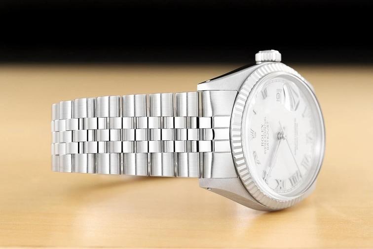 ROLEX MENS DATEJUST 16014 SILVER ROMAN DIAL 18K WHITE GOLD STEEL JUBILEE WATCH - 7