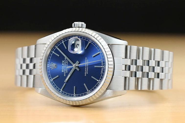 MENS ROLEX DATEJUST 16234 BLUE DIAL 18K WHITE GOLD STAINLESS STEEL WATCH - 2