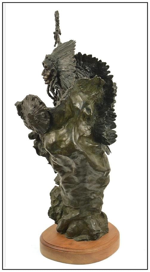 Nancy McLaughlin Powell Full Round Bronze Original Signed Native Sculpture Art - 2