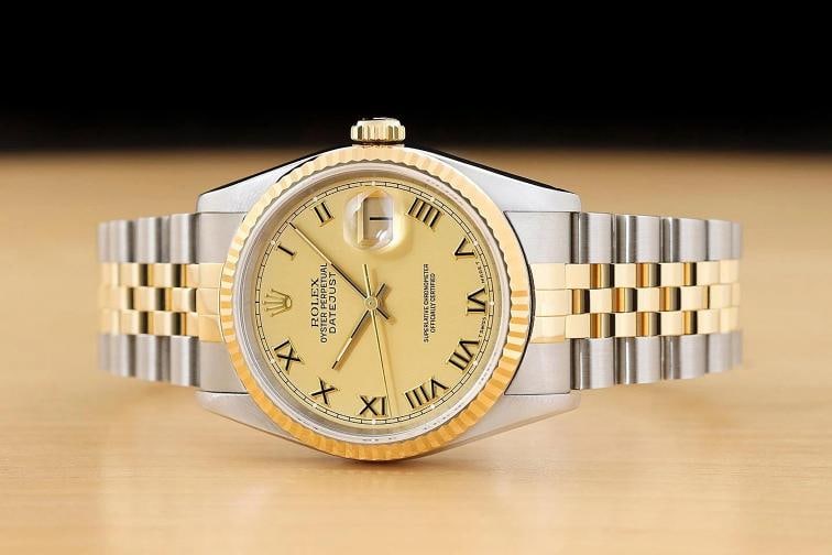 ROLEX MENS DATEJUST 16233 18K GOLD STEEL 2-TONE CHAMPAGNE ROMAN DIAL WATCH - 3