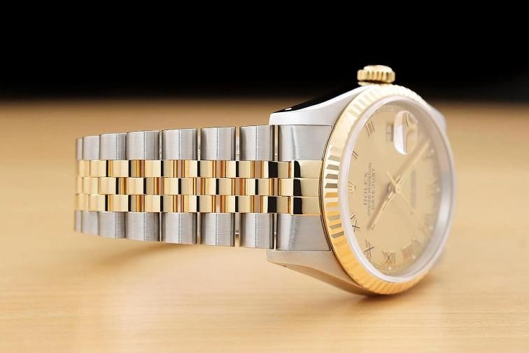 ROLEX MENS DATEJUST 16233 18K GOLD STEEL 2-TONE CHAMPAGNE ROMAN DIAL WATCH - 7