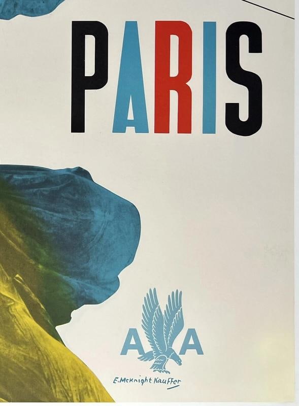 Original Vintage Poster AMERICAN AIRLINES PARIS Winged Victory Louvre Travel OL - 5