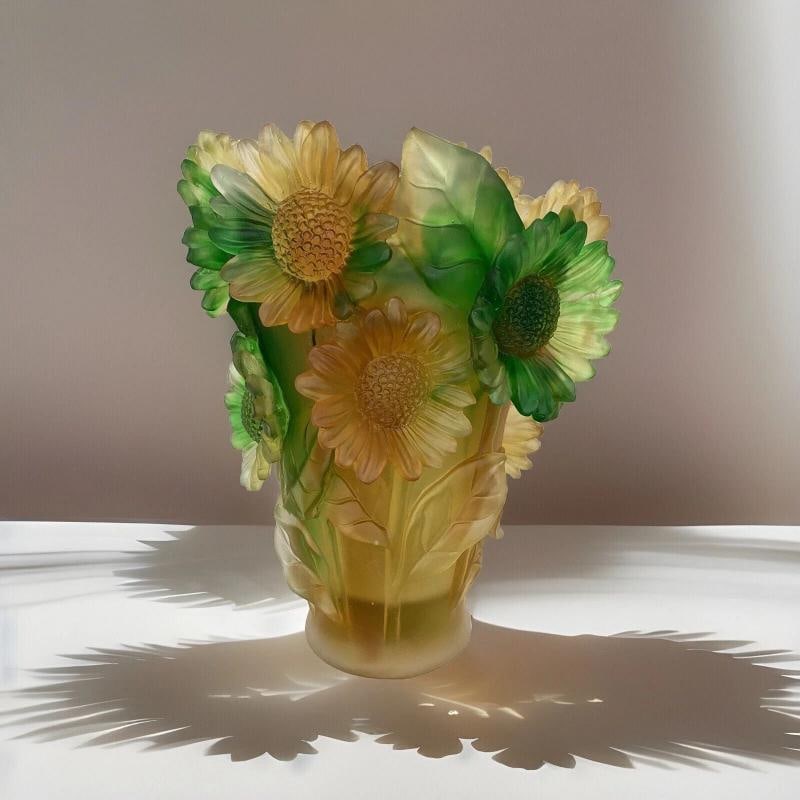 Sunflower Nancy Daum Style Pate De Verre Vase H9Ã¢â‚¬Â? Color Amber G: Condition: Used: An item that has been used previously. The item may have some signs of cosmetic wear, but is fully operational and functions as intended. This item may be a floor model or store