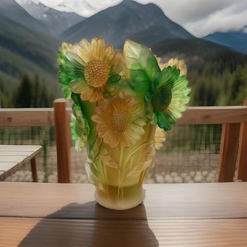 Sunflower Nancy Daum Style Pate De Verre Vase H9Ã¢â‚¬Â? Color Amber G - 2