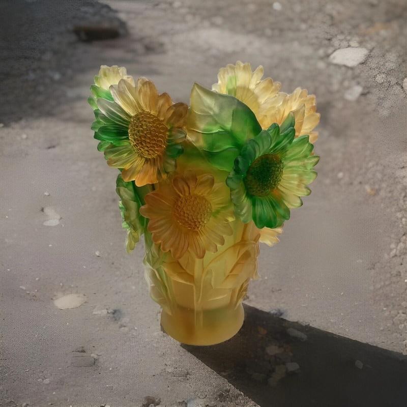 Sunflower Nancy Daum Style Pate De Verre Vase H9Ã¢â‚¬Â? Color Amber G - 3