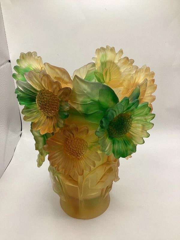 Sunflower Nancy Daum Style Pate De Verre Vase H9Ã¢â‚¬Â? Color Amber G - 4