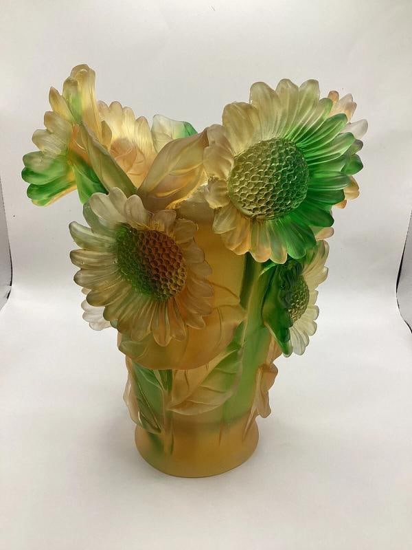 Sunflower Nancy Daum Style Pate De Verre Vase H9Ã¢â‚¬Â? Color Amber G - 5