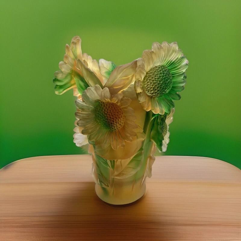 Sunflower Nancy Daum Style Pate De Verre Vase H9Ã¢â‚¬Â? Color Amber G - 6