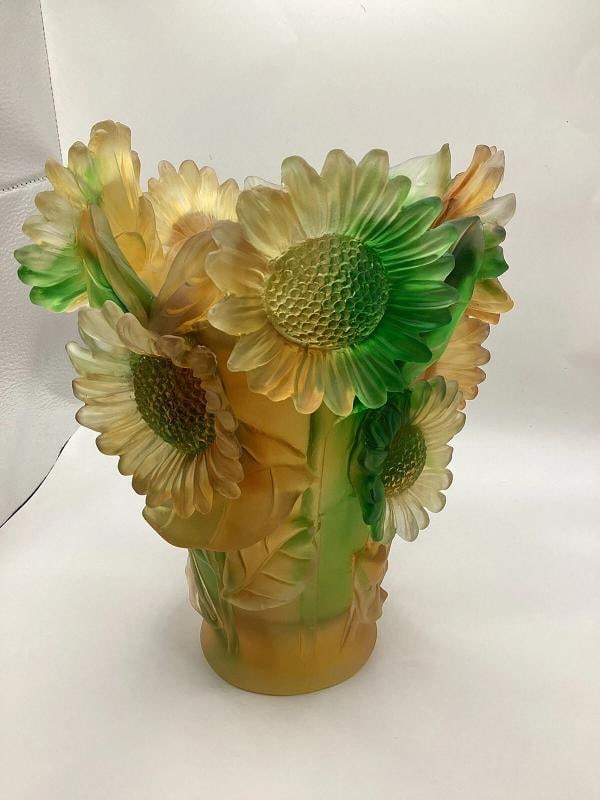 Sunflower Nancy Daum Style Pate De Verre Vase H9Ã¢â‚¬Â? Color Amber G - 7