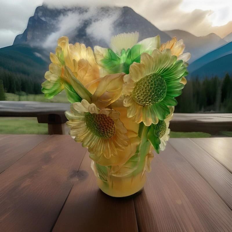 Sunflower Nancy Daum Style Pate De Verre Vase H9Ã¢â‚¬Â? Color Amber G - 8