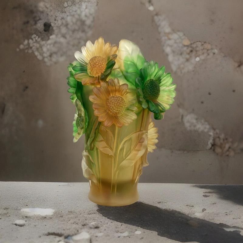Sunflower Nancy Daum Style Pate De Verre Vase H9Ã¢â‚¬Â? Color Amber G - 9