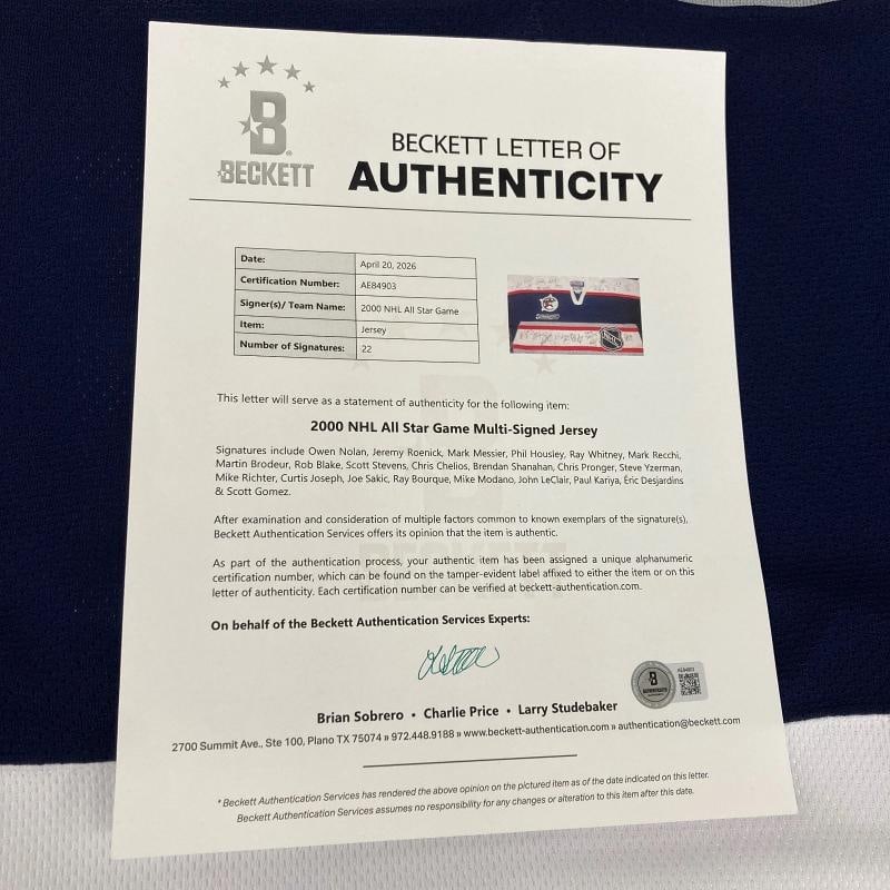 2000 NHL All Star Game Team Signed Authentic Jersey PSA DNA & Beckett COA - 11