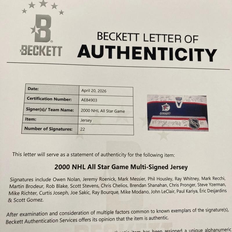 2000 NHL All Star Game Team Signed Authentic Jersey PSA DNA & Beckett COA - 12