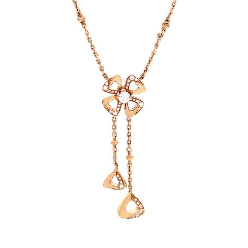 Bvlgari Fiorever Drop Pendant Necklace 18K Rose Gold and Diamonds: Condition: Pre-owned - Good,Brand: Bvlgari,Main Stone: Diamond,Metal: 18K Rose Gold,Metal Purity: 18K,Style: Pendant,Type: Necklace,Color: Rose Gold,Material: 18K Rose Gold, Diamond Condition: Very