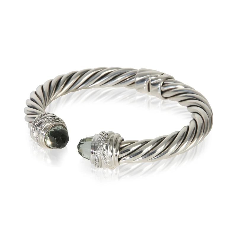 David Yurman Sterling Silver Prasiolite and Diamond Crossover Cable Bracelet - 2