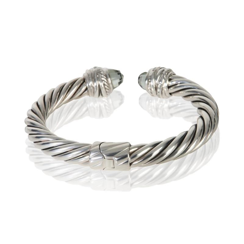 David Yurman Sterling Silver Prasiolite and Diamond Crossover Cable Bracelet - 3