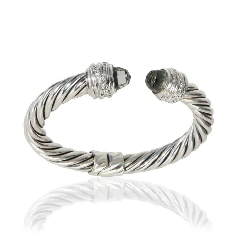 David Yurman Sterling Silver Prasiolite and Diamond Crossover Cable Bracelet - 4