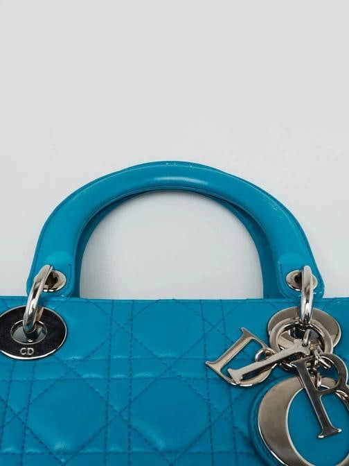 Christian Dior Blue Cannage Quilted Lambskin Leather Large Lady Dior Bag w/o ... - 12