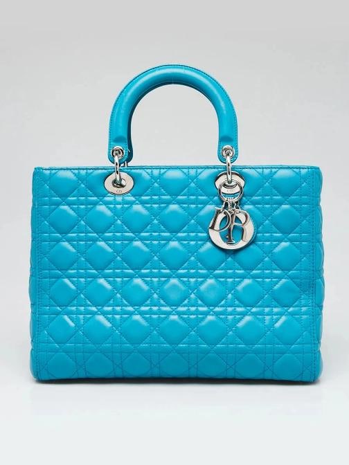 Christian Dior Blue Cannage Quilted Lambskin Leather Large Lady Dior Bag w/o ...: Condition: Pre-owned - Good,Brand: Christian Dior,Exterior Material: Leather,Style: Everyday Bags,Exterior Color: Blue,Department: Women,Country of Origin: Italy Description Condition The exterior lea