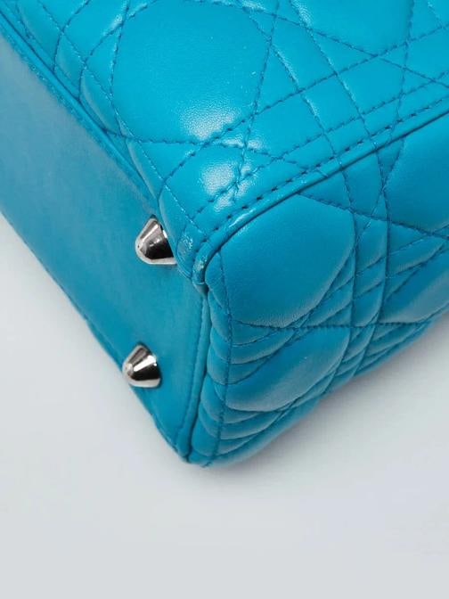 Christian Dior Blue Cannage Quilted Lambskin Leather Large Lady Dior Bag w/o ... - 3