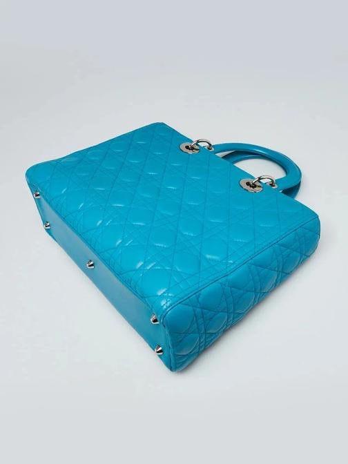 Christian Dior Blue Cannage Quilted Lambskin Leather Large Lady Dior Bag w/o ... - 4