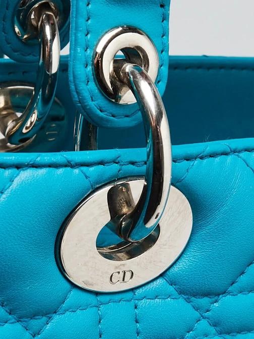 Christian Dior Blue Cannage Quilted Lambskin Leather Large Lady Dior Bag w/o ... - 5