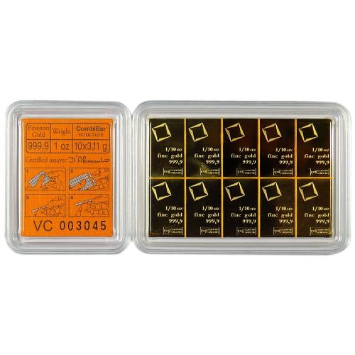 1 Troy oz Valcambi Suisse .9999 Fine Gold CombiBar 10 x 1/10 oz - 3