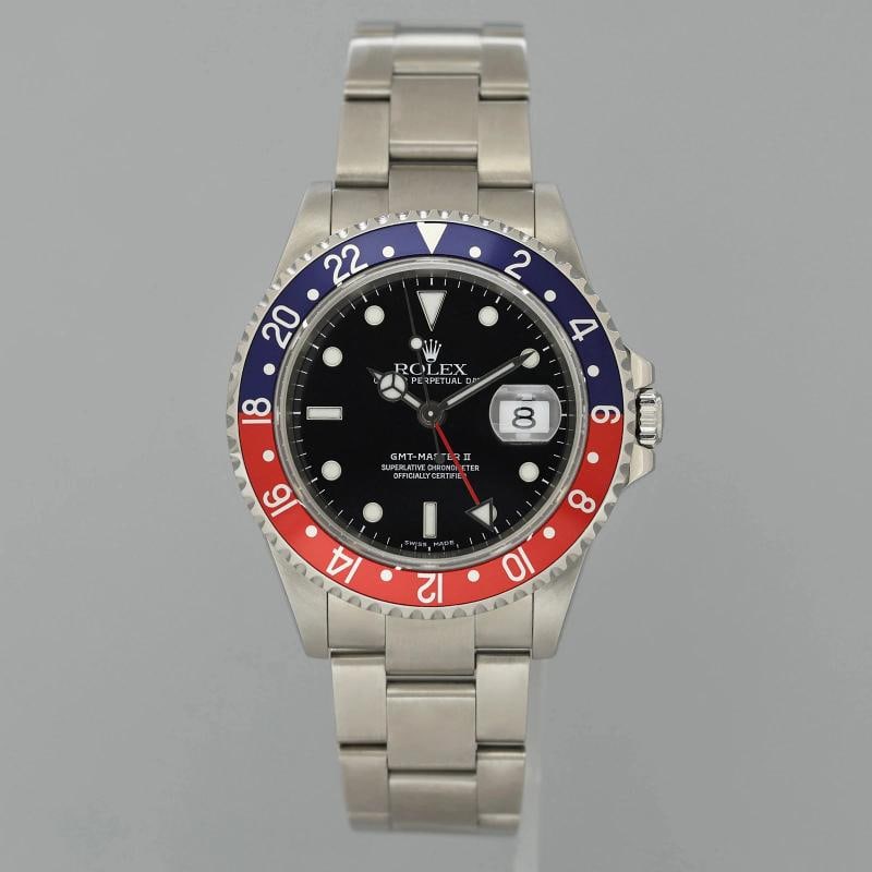 2001 MINT PAPERS Rolex GMT-Master II Pepsi Blue Red Steel 16710BLRO 40mm Watch - 2