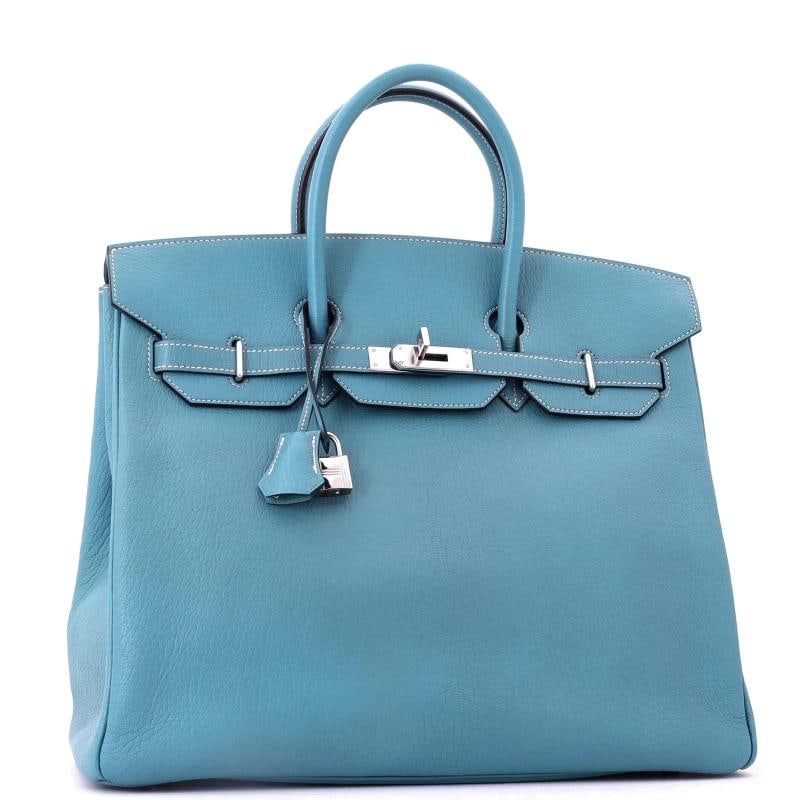 Hermes HAC Birkin Bag Blue Chevre de Coromandel with Palladium Hardware 36 - 3