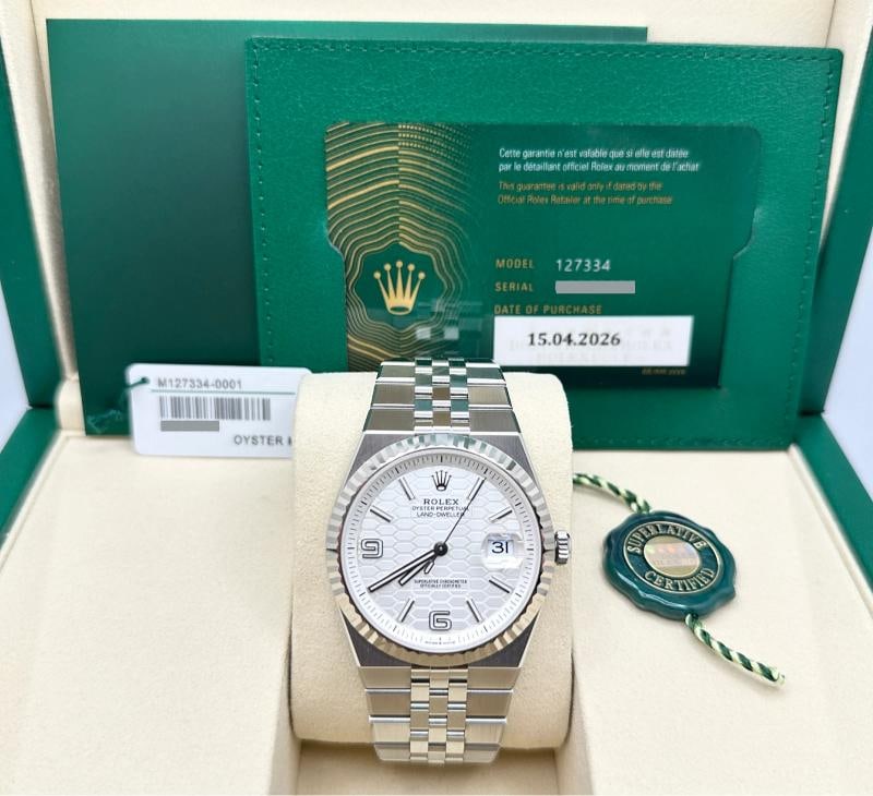 2026 NEW Rolex Land Dweller 40 127334 Honeycomb Dial 18K Gold Steel Box Paper - 2