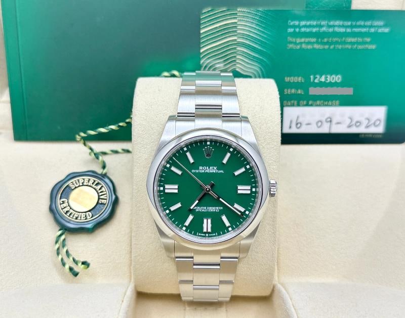 Rolex Oyster Perpetual 124300 41mm Green Dial Stainless Steel Box Papers - 2