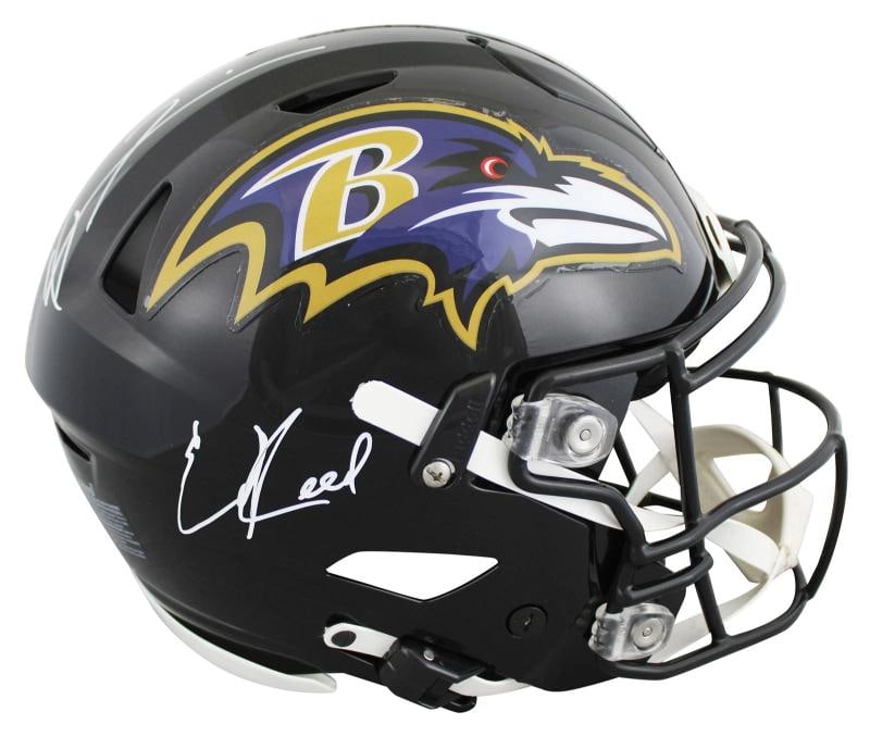 Ravens Ed Reed & Ray Lewis Signed Speed Flex Full Size Helmet BAS Witnessed - 2