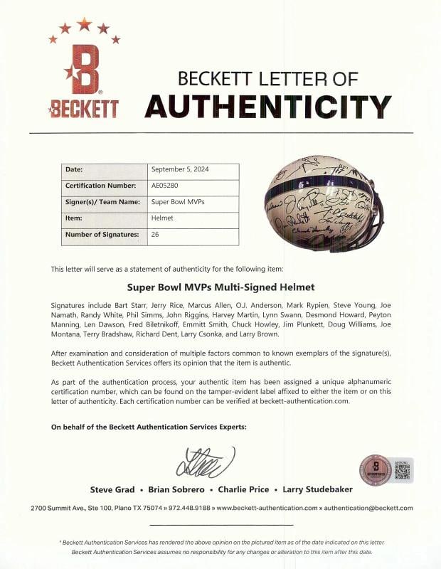 Beautiful Super Bowl MVP's Signed Full Size Authentic Helmet 26 Sigs Beckett COA - 5